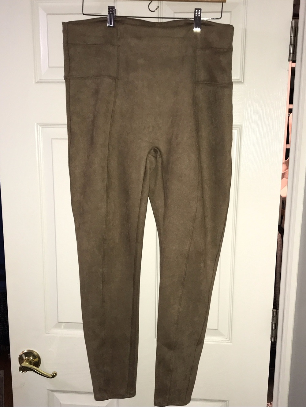 SPANX High-Waist Faux Suede Leggings in Olive Taupe